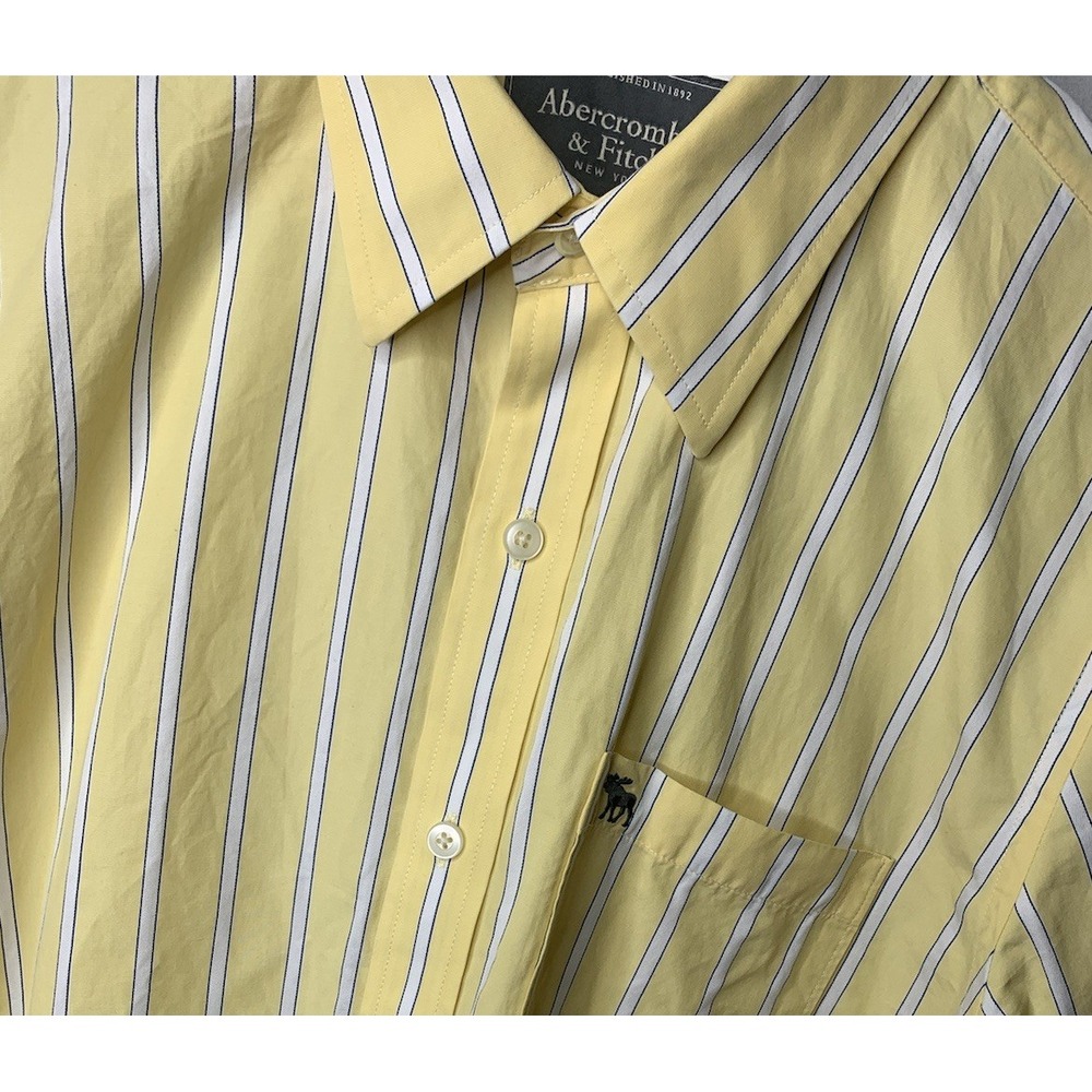 Mens XL VTG Y2K Aerocrombie & Fitch Yellow‎ Striped Muscle Button Down Shirt - Picture 1 of 9